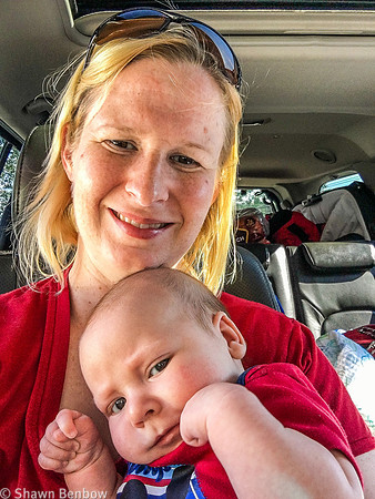 Jenn and Walter sitting in the car on the way to Canmore.