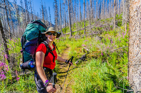 Jenn on the trail to the Paint Pots. This area was part of the 2003 forest fire.