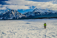 Jenn snowshoeing on the Spray Lakes Reservoir.