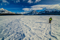 Jenn snowshoeing on the Spray Lakes Reservoir.