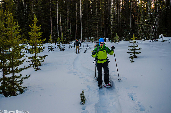 Jenn and Bruce on the trail at the south end of the Spray Lakes Reservoir.