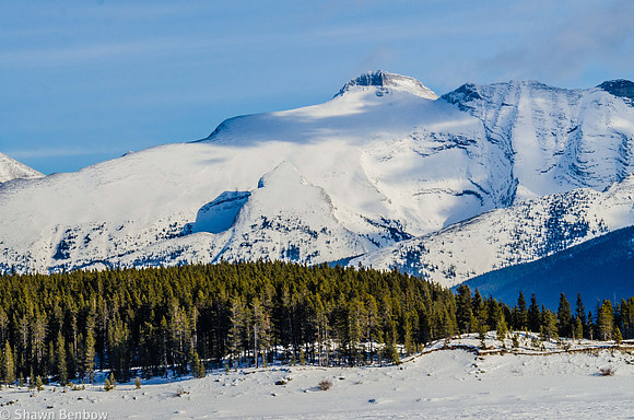 Read's Tower [2627m] and Mount Sparrowhawk [3121m] viewed from the southern end of the Spray Lakes Reservoir.