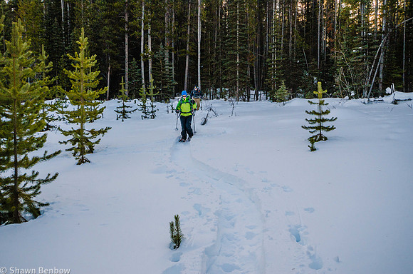 Jenn and Bruce on the trail at the south end of the Spray Lakes Reservoir.