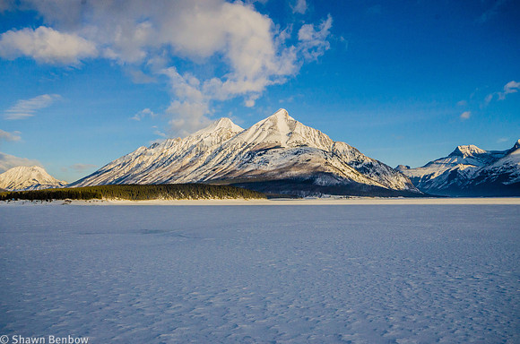 Old Goat Mountain [3109m] and Mount Nestor [2975m] from the Spray Lakes Resevoir.