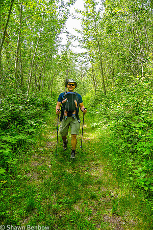 Shawn hiking with James along the Shirley Lake Trail.