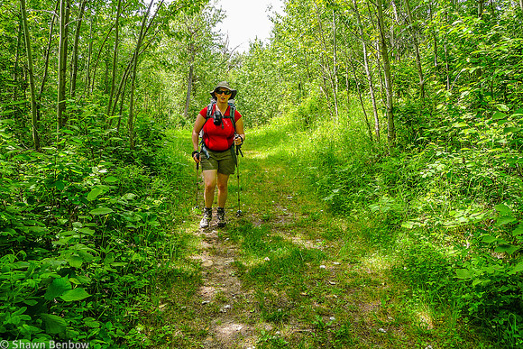 Jenn hiking along the Shirley Lake Trail.
