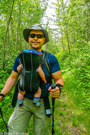 Shawn hiking with James along the Shirley Lake Trail.
