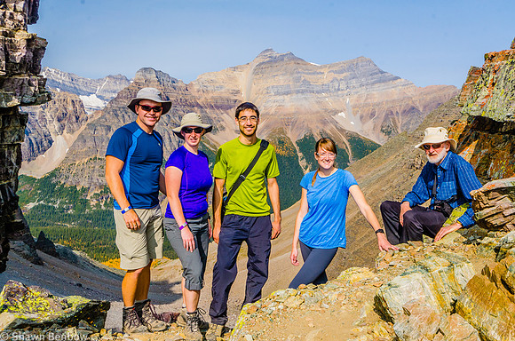 Shawn, Jenn, Andrew, Carolyn, and Ivan at Sentinel Pass looking north into Paradise Valley