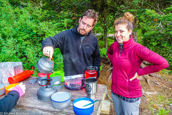 Adam and Christina making tea at breakfast.