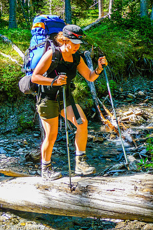 Christina crossing the tributary to Tumbling Creek.