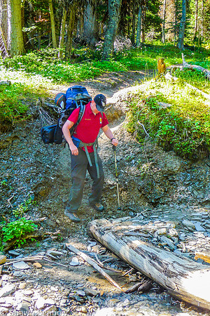 Mark crossing the tributary of Tumbling Creek.