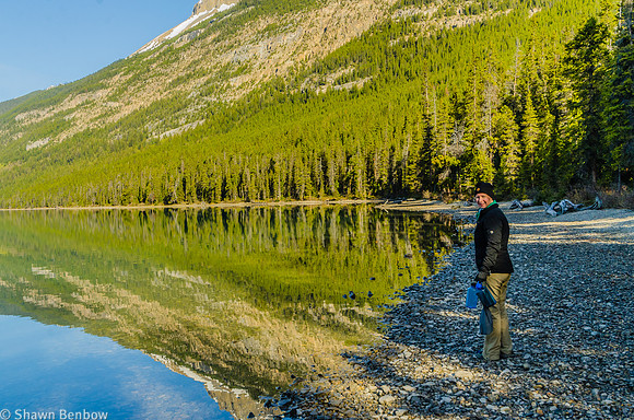 Jenn on the shore of Glacier Lake.