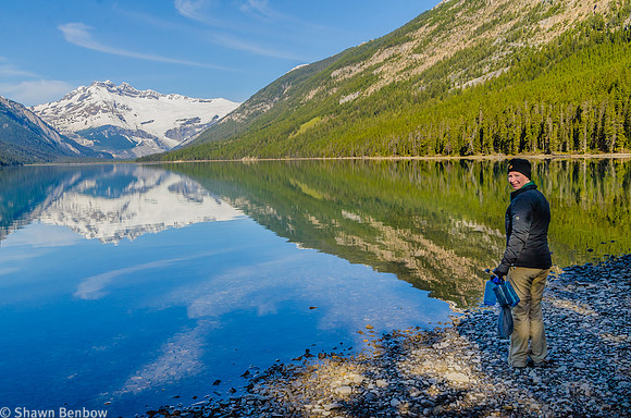 Jenn on the shore of Glacier Lake.