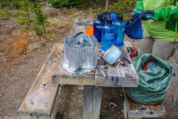 Boiling water for breakfast at the Glacier Lake Campground.