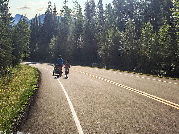 Shawn with Walter and James coming up the first hill.