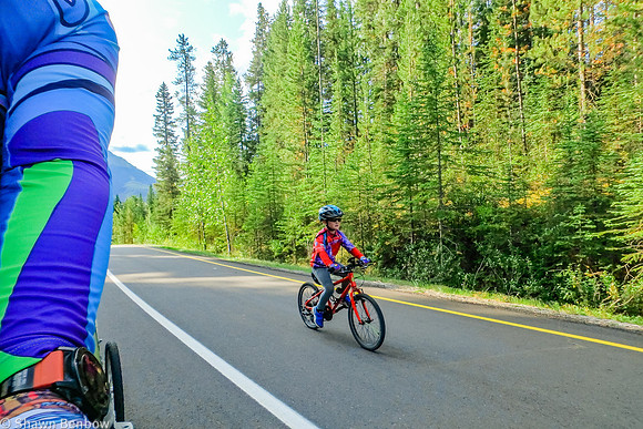 James riding the Bow Valley Parkway.