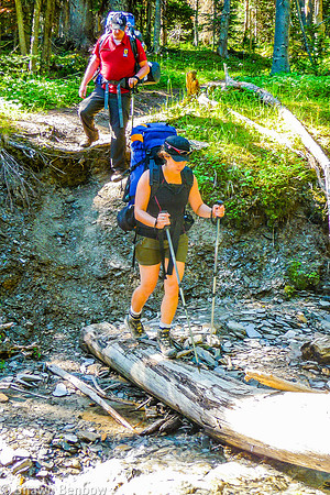 Christina crossing the tributary to Tumbling Creek.