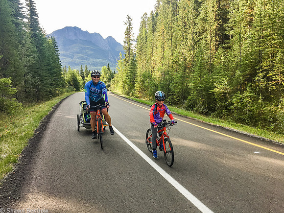 James with Shawn and Walter with Sundance Mountain in the background [2902m].
