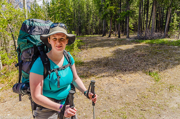 Jenn at the start of the Glacier Lake Trail.