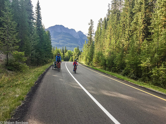 James with Shawn and Walter with Sundance Mountain in the background [2902m].