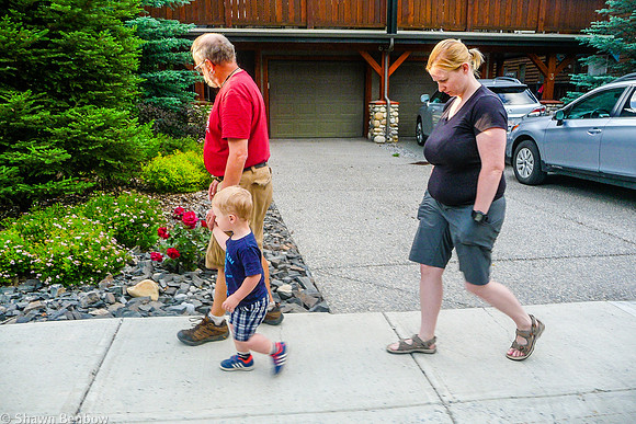 Uncle Bruce, James, and Jenn going for a walk in Canmore.
