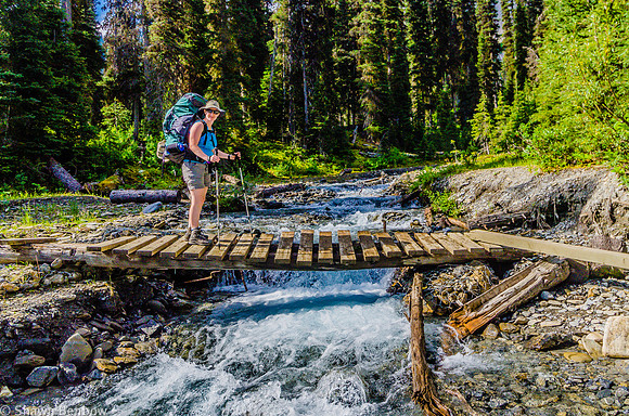 Jenn on the bridge over Numa Creek in the campground.