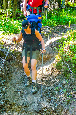 Christina crossing the tributary to Tumbling Creek.