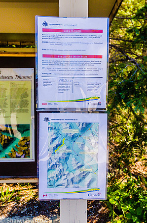 Closure notice that the Tumbling Creek Trail is closed due to flooding and washouts.