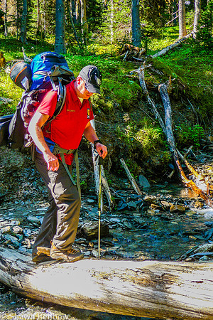 Mark crossing the tributary of Tumbling Creek.