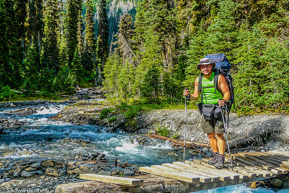 Shawn on the Numa Creek Bridge in the campground.